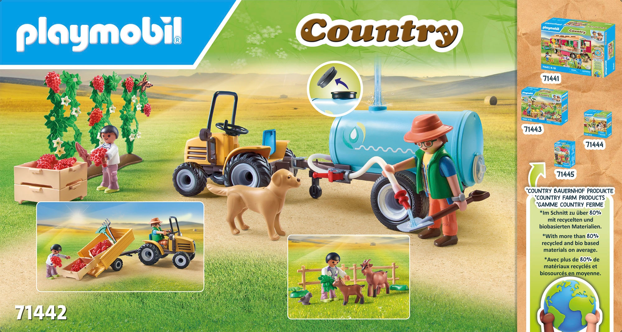Playmobil® Konstruktions-Spielset »Traktor mit Anhänger und Wassertank (71442), Country« teilweise aus recyceltem Material; Made in Germany