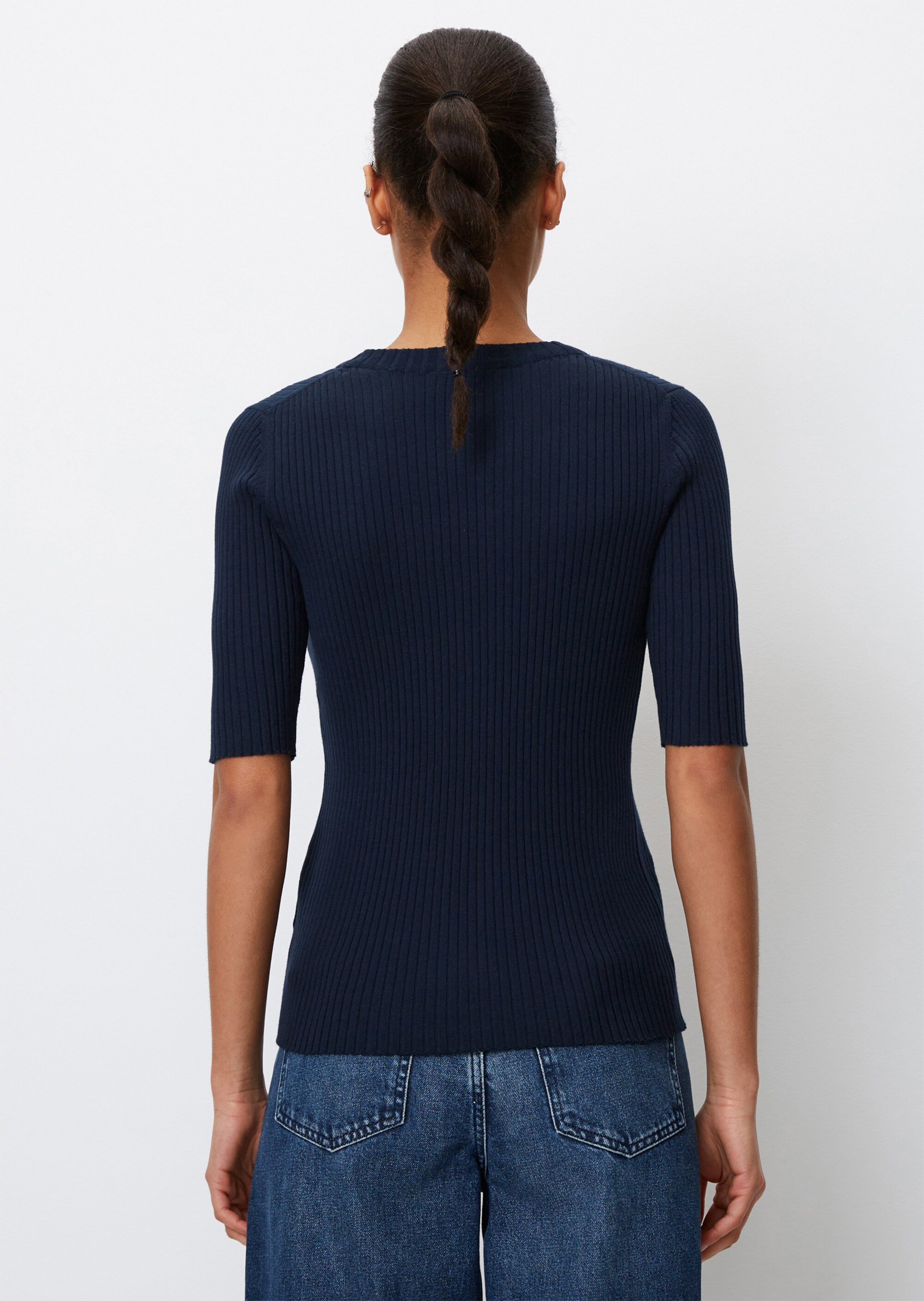 Kurzarm-Strickpullover fitted aus Organic Cotton-Mix
