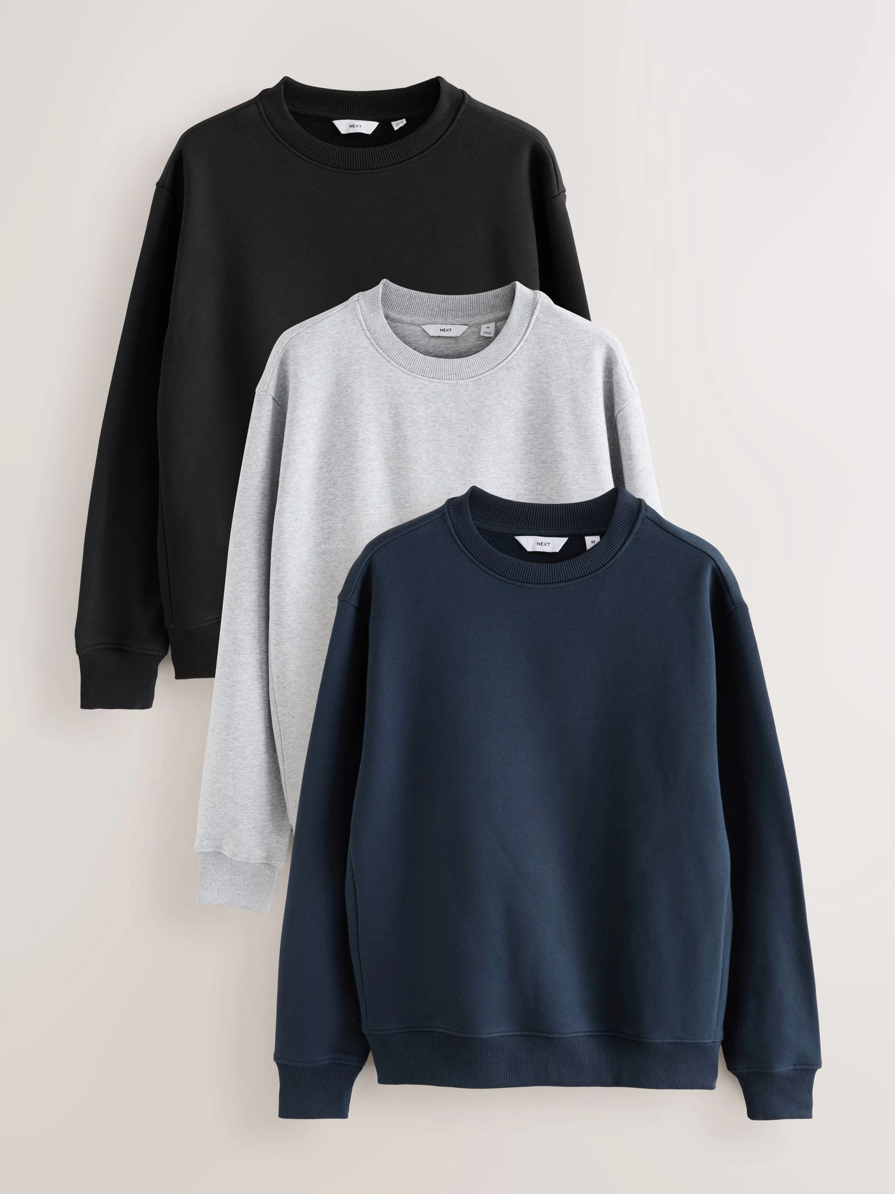 Zwart/Marineblauw/Gemêleerd grijs - Heavyweight Cotton Rich Jersey Crew Sweatshirts 3 Pack