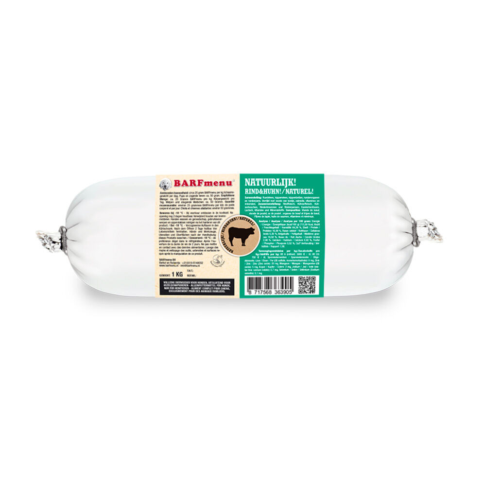 Barfmenu® Natuurlijk - Hondenvoer - 1 Kilogram - kip, rund