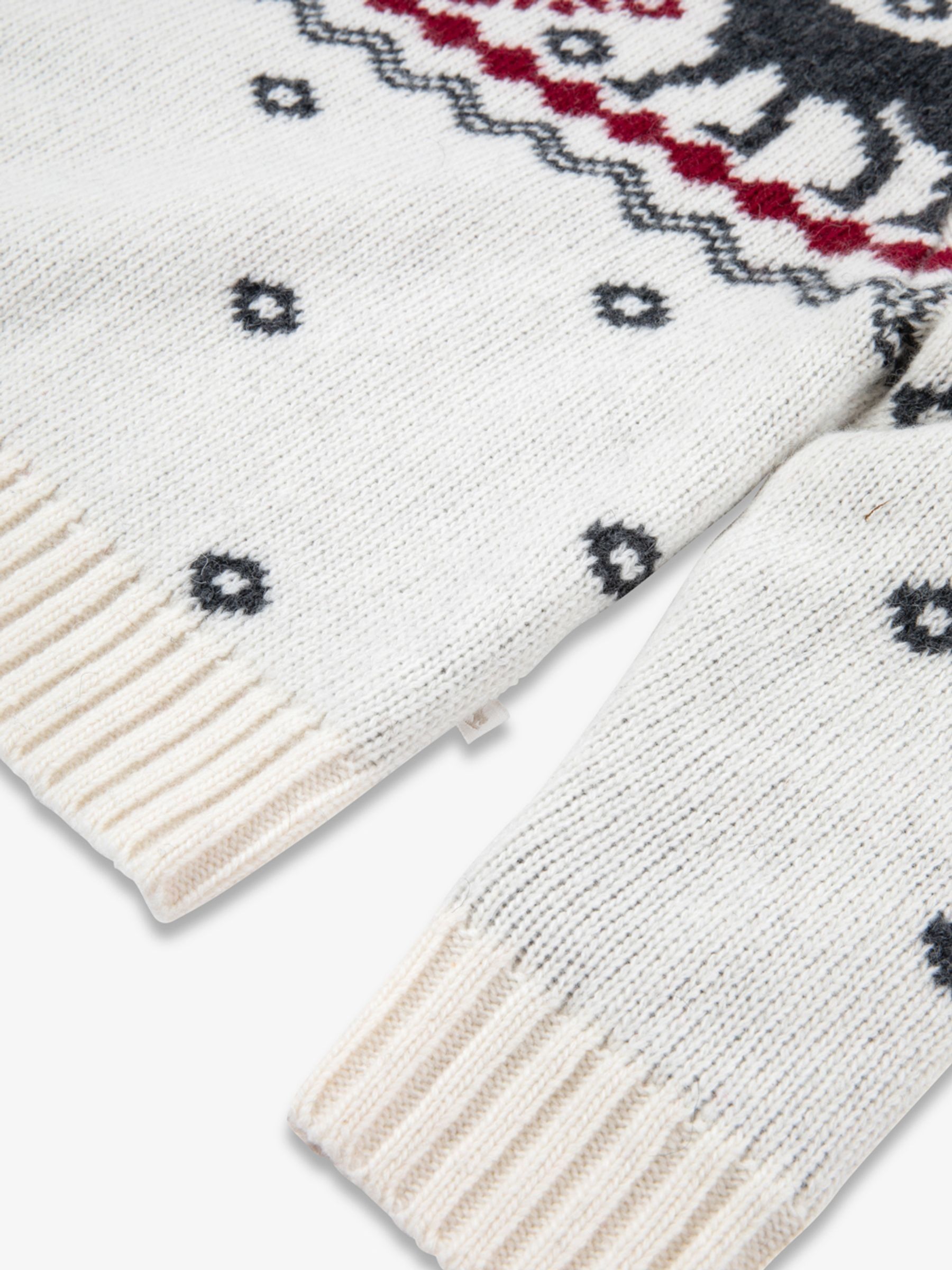 The Little Tailor - Crème feestelijke kinderkersttrui met fairisle-patroon en trechterkraag