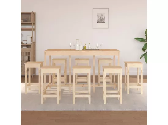 Ensemble de bar 9 pcs Bois de pin massif