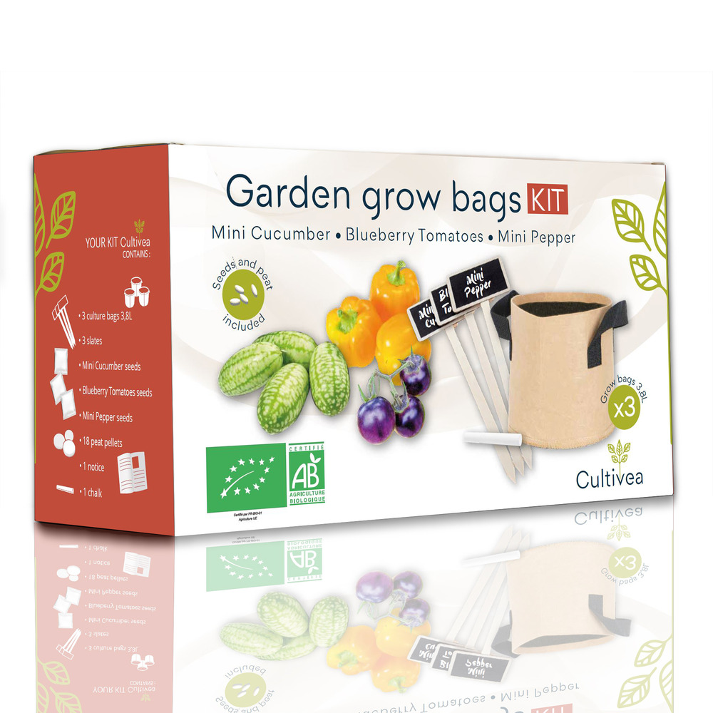 Kit sacs de culture bio* (concombre cocktail, tomate blueberry, mini poivron)