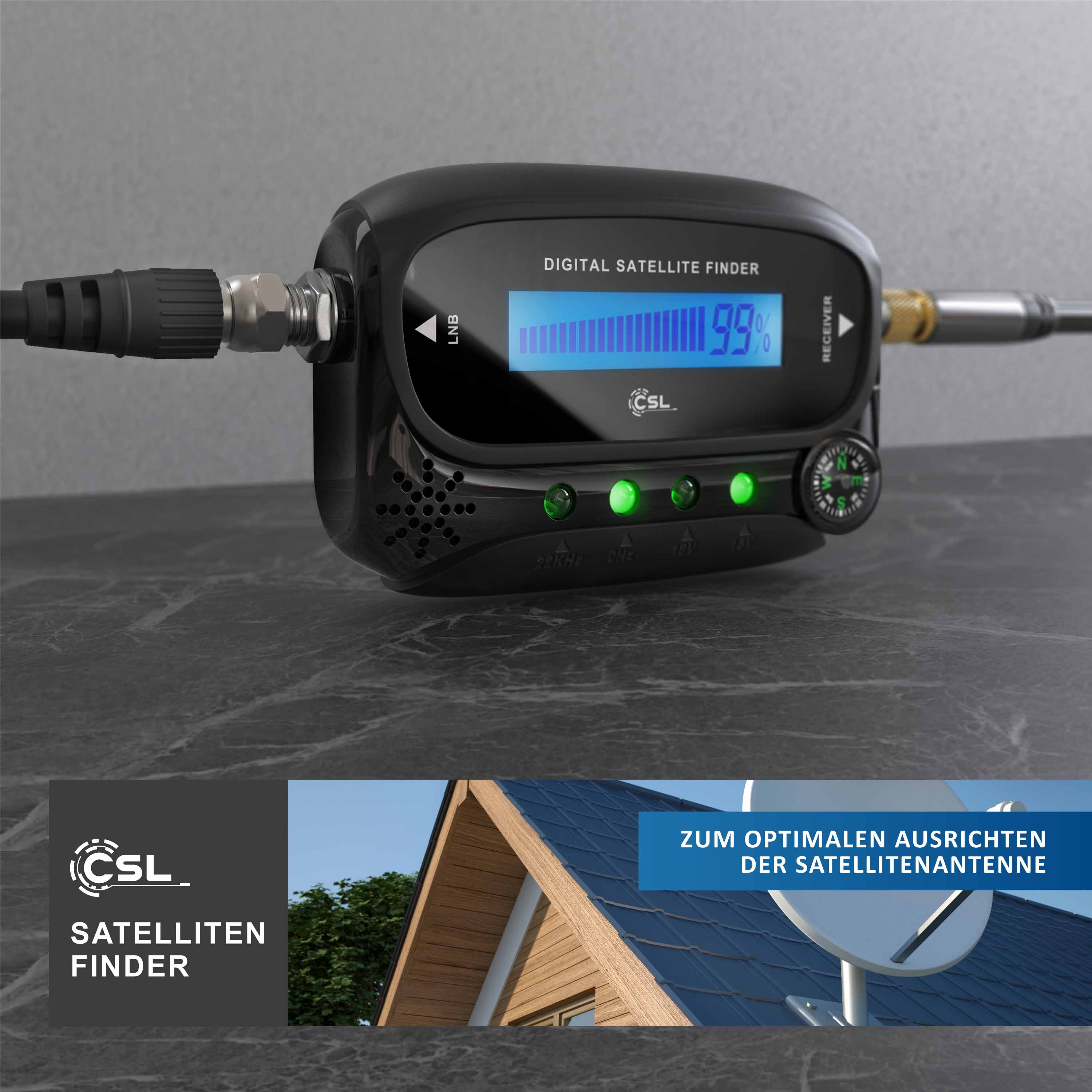 CSL Satfinder, digitaler Satelitensucher mit Anzeige und akustischem Signalton