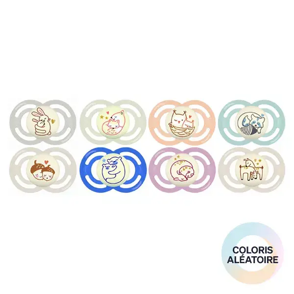 Chupeta de silicone MAM Perfect Night +6m, pacote com 2 unidades + caixa esterilizadora