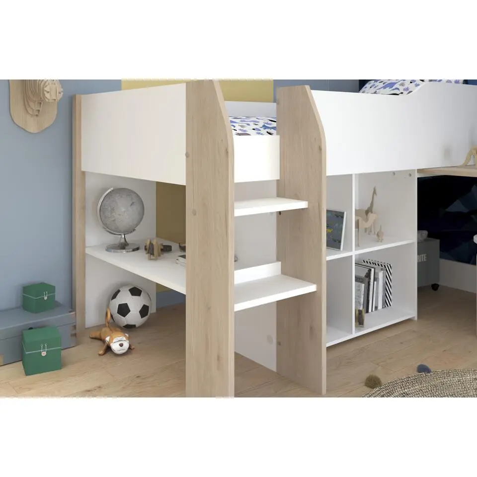 Halfhoogslaper met bureau Moscon 90x200 - wit/eik