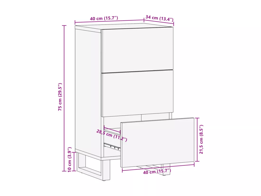 Buffet 40x34x75 cm bois d'acacia massif