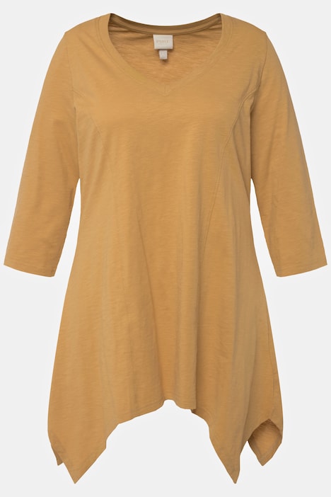 Shirt, Zipfelsaum, V-Ausschnitt, 3/4-Arm, Biobaumwolle