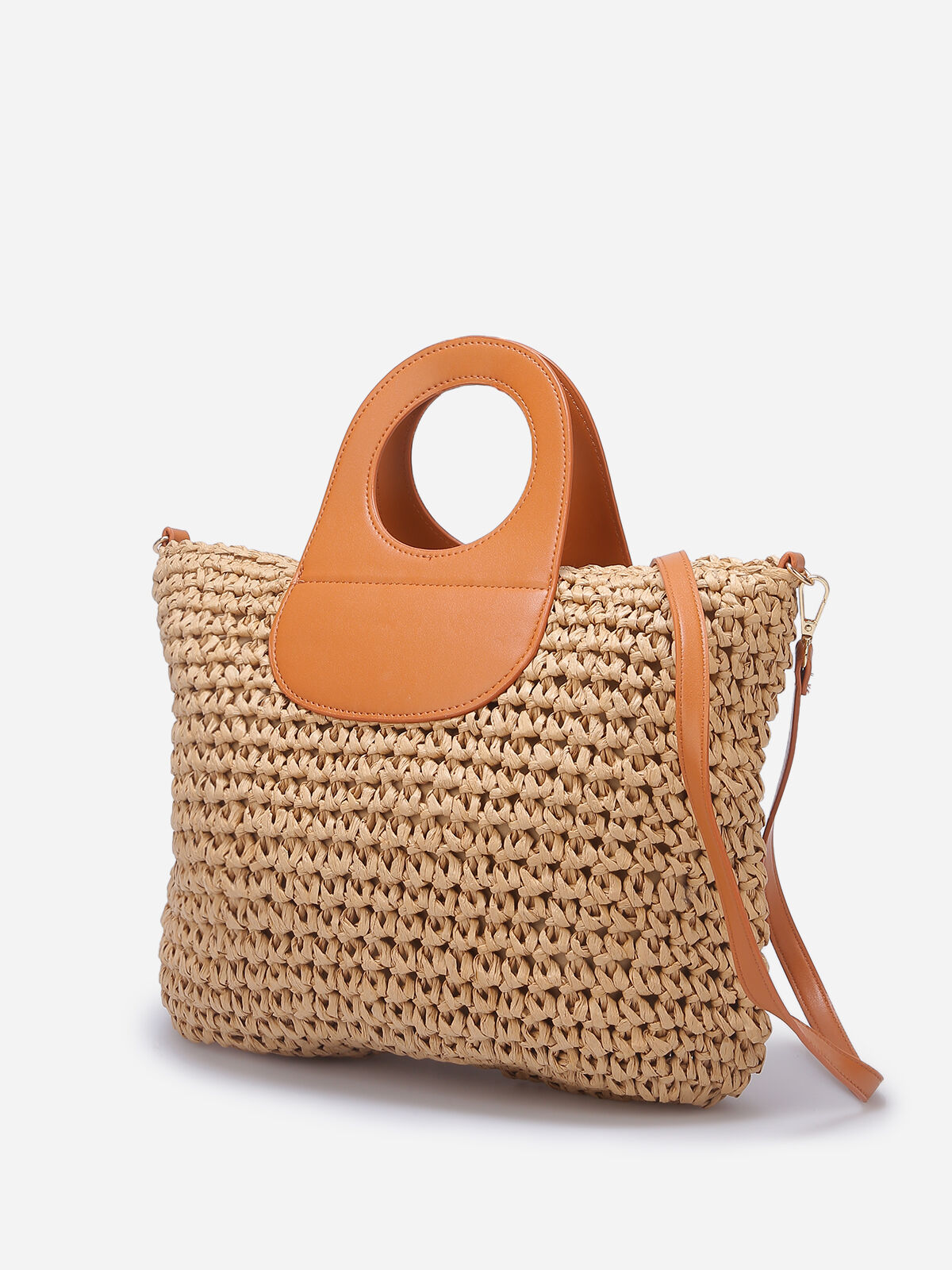 Panier en raphia avec anses simili- Taupe