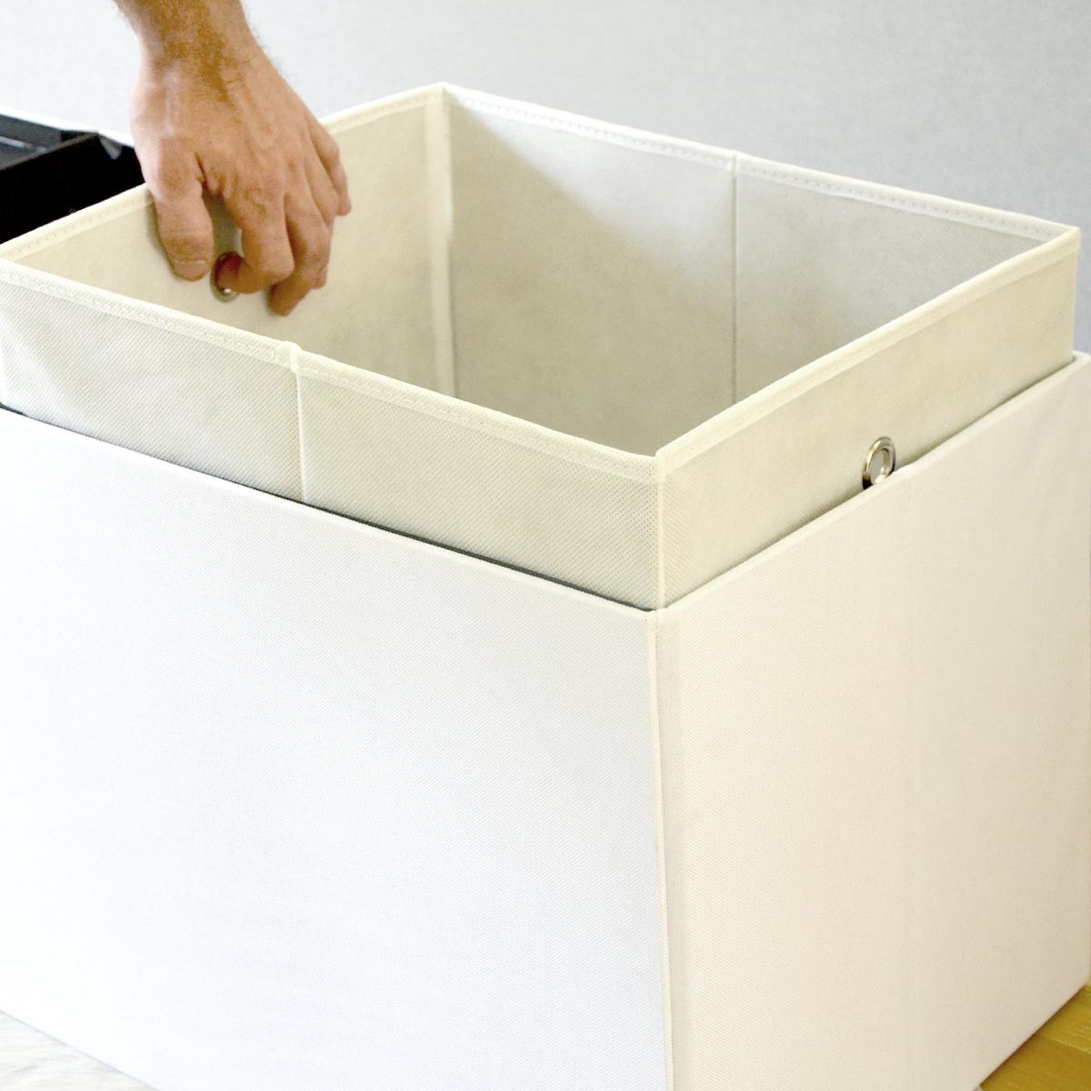 Faltbox Set 4 Boxen für Kallax Regal weiß 33x38x33cm Expedit Box mit Metallgriff
