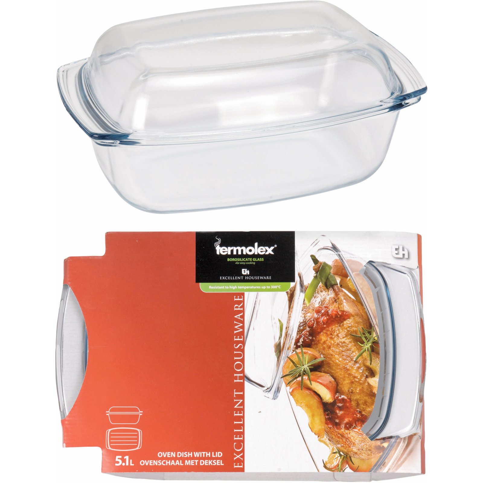 Gratinschale m Deckel 5,1l Glas