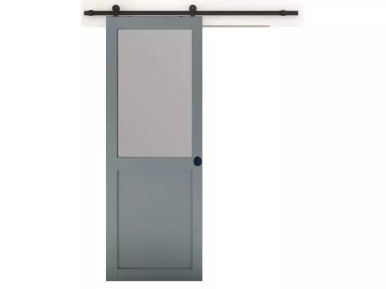 Porte Coulissante Athena Ral7035 Vitrée H204 X L83 + Rail à Roulettes Noir Et 2 Coquilles Noir Gd Menuiseries