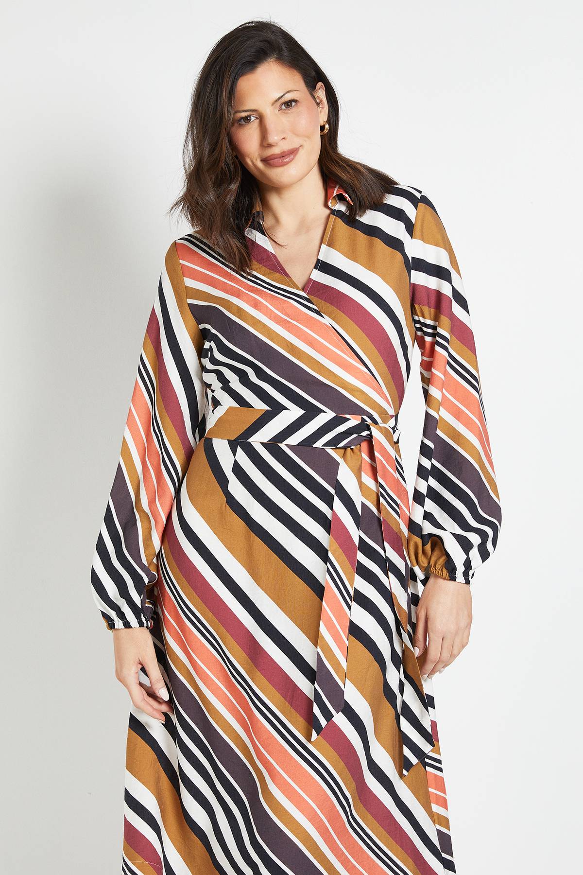 Wallis Robe Midi À Rayures Estivale Avec Ceinture