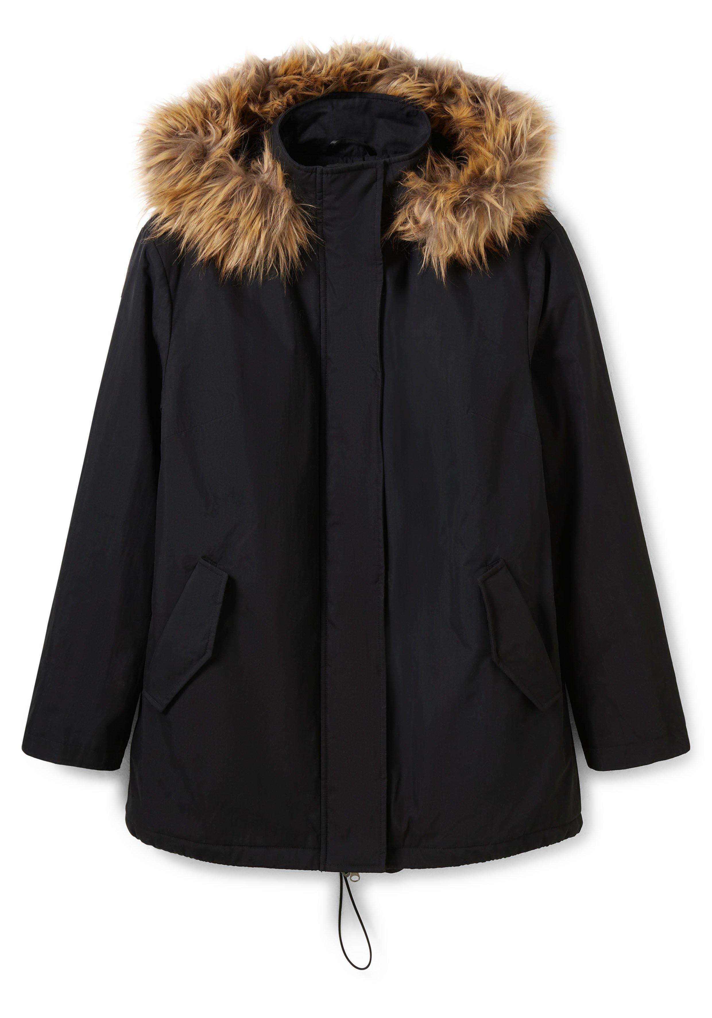 Parka mit Fellimitat-Kapuze und Oversized-Schultern