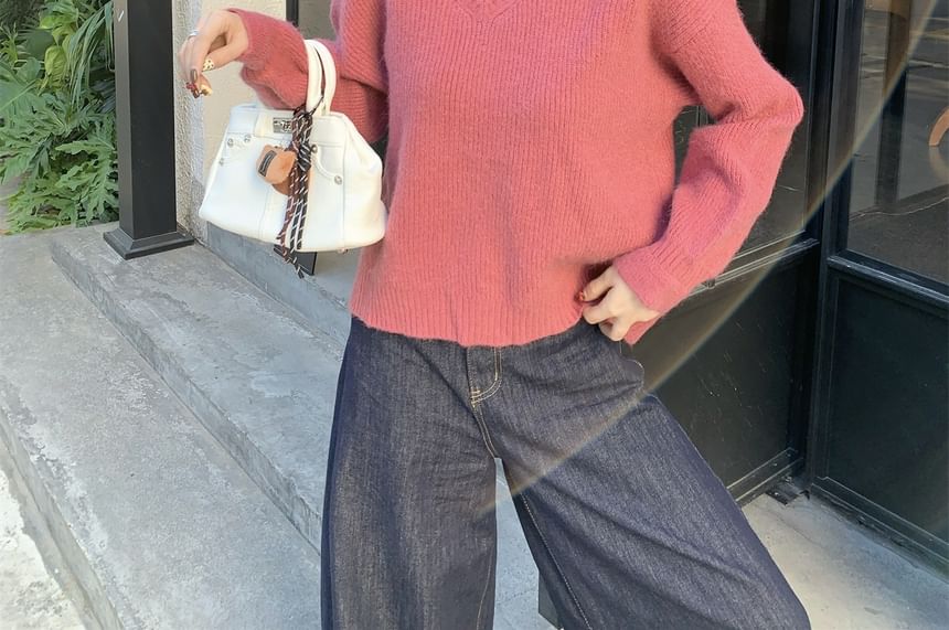 Trendycas - V-hals effen geribbelde oversized trui