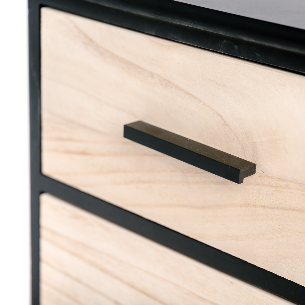 Table chevet, table de nuit chambre meuble rangement bois beige/noir 2 tiroirs scandinave 40x29x42cm