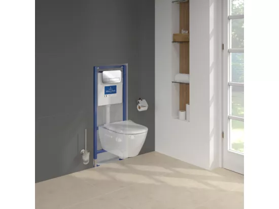 Pack WC sans bride VILLEROY ET BOCH Subway 2.0 abattant frein de chute + bâti-support sol et mur Viconnect PRO + plaque Chromé