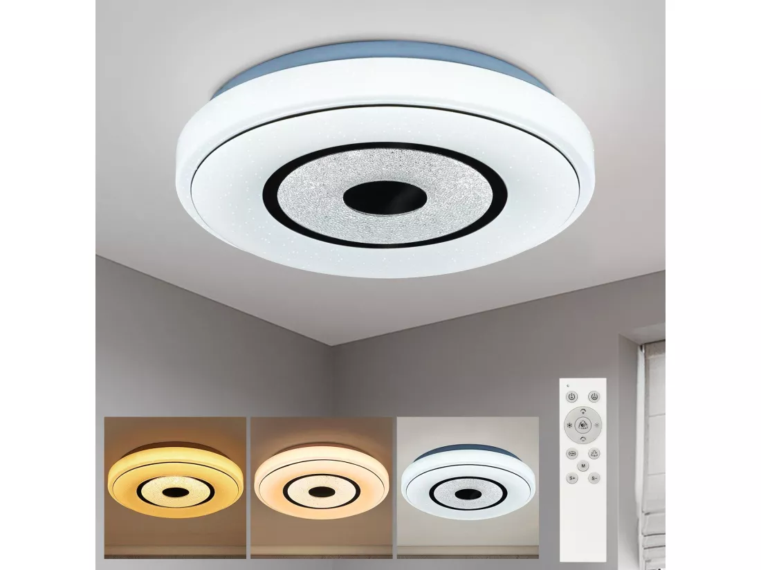 NETTLIFE Plafonnier LED 18W 30CM Dimmable avec Télécommande Lampe de Cuisine Ronde Lampe de Chambre Ciel Étoilé Salon Couloir Lampe de Bureau Plafond