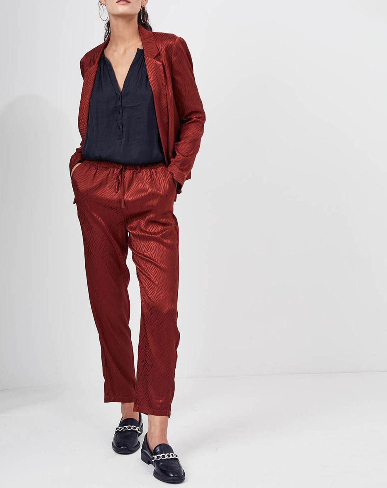 See u Soon Pantalon satiné Daphné imprimé ton sur ton brique