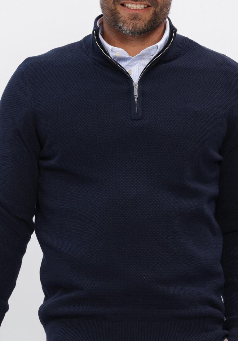 donkerblauwe profuomo trui pullover half zip twinkle slub