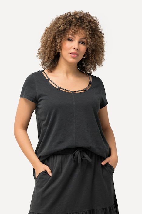T-Shirt, Kordel, A-Linie, Rundhals, Halbarm