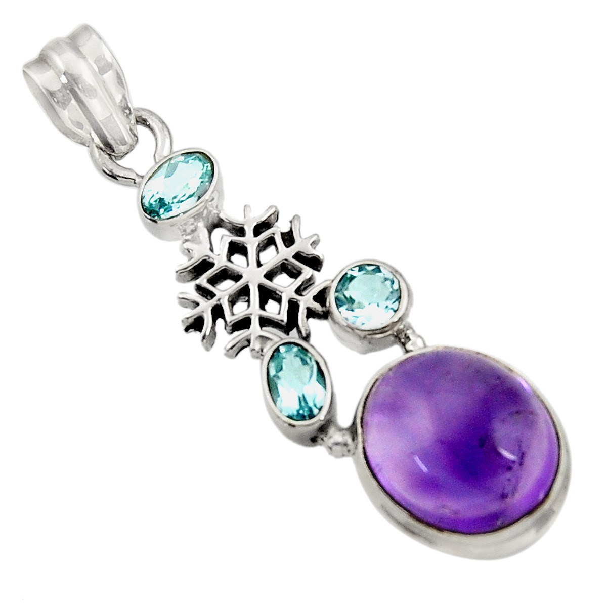 Pendentif en argent avec améthyste ovale et topazes flocon de neige 3,7cm gxi249