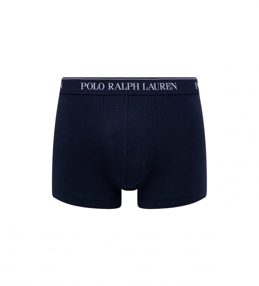 Conjunto de 5 cuecas boxer Ralph Lauren nas cores vermelha, cinza, azul e azul-marinho.