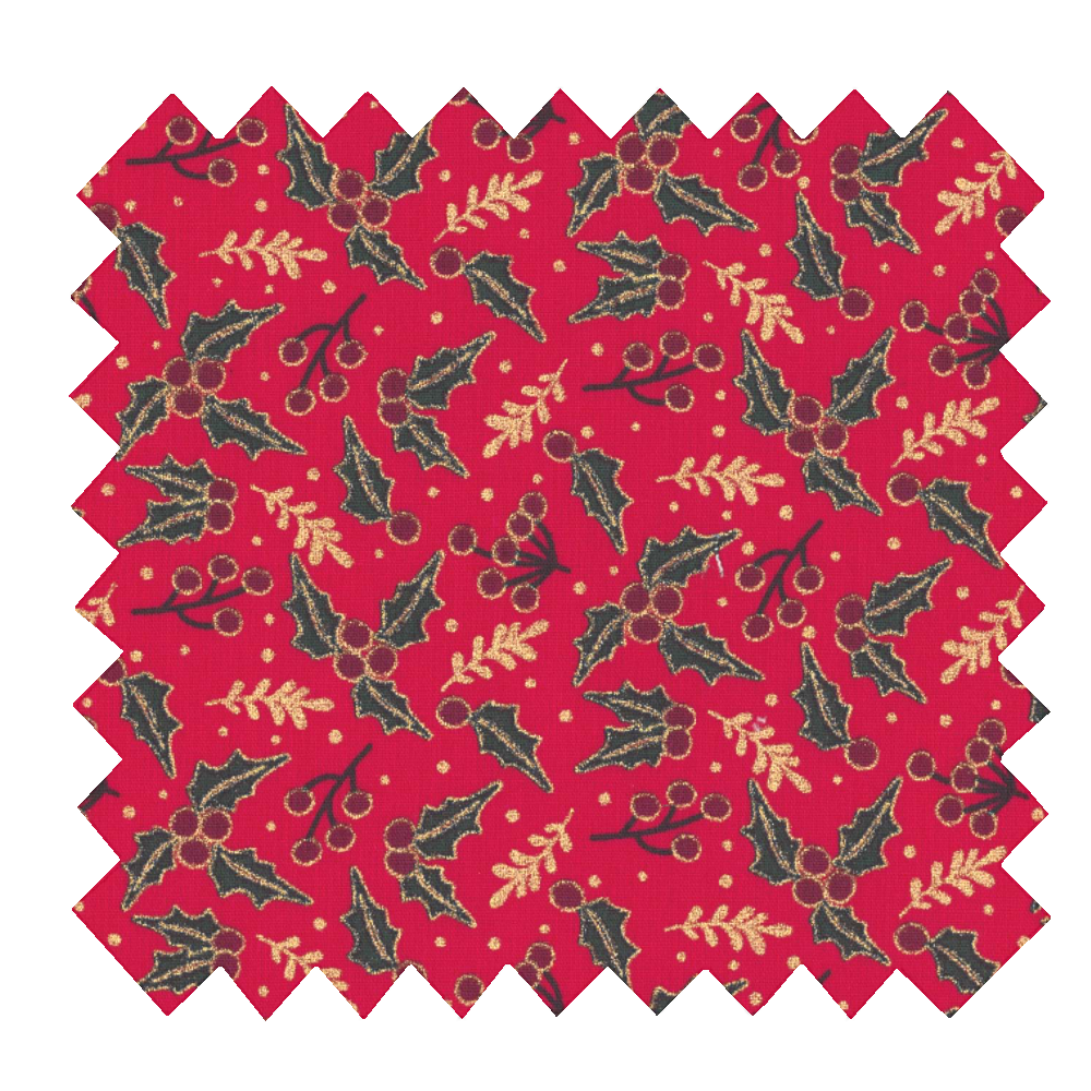 Tissu Coton Au Mètre Ex2252 Houx Rouge