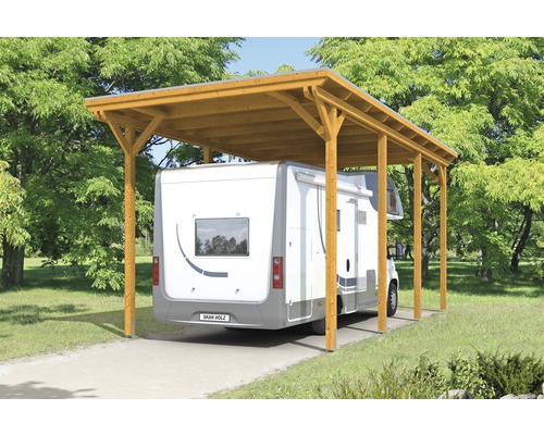 Enkele carport SKAN HOLZ Emsland incl. regengoot 404x846 cm licht eiken