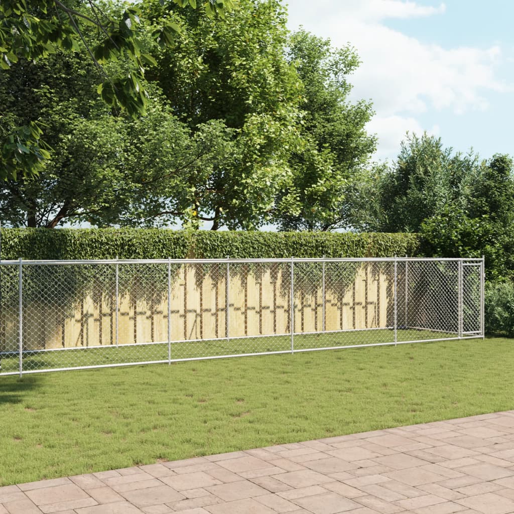 Gaiola para cães vidaXL com porta, aço galvanizado, cinza, 10x2x1,5 m