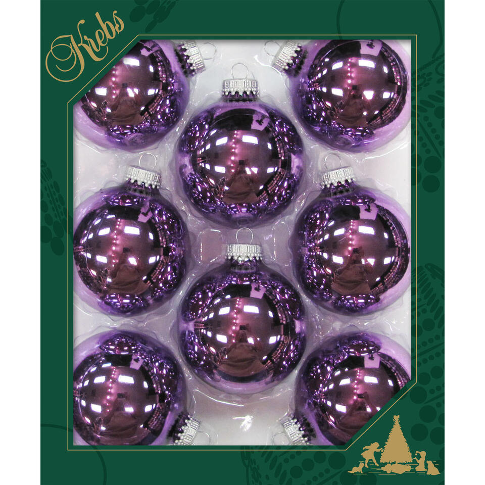 Krebs Kerstballen - 8 stuks - paars glans - glas - 7 cm