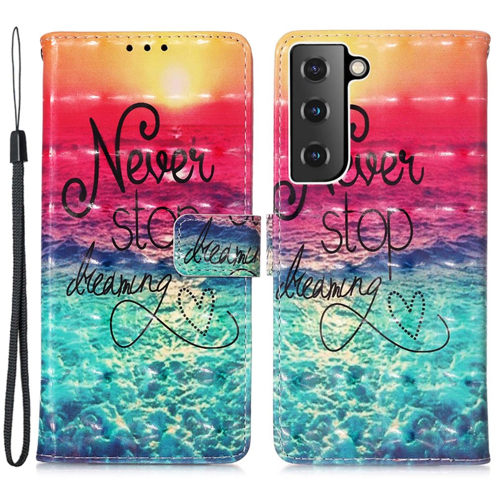 Samsung Galaxy S23 5G Leder Tasche Hülle mit Kartenfach Never Stop Dreaming