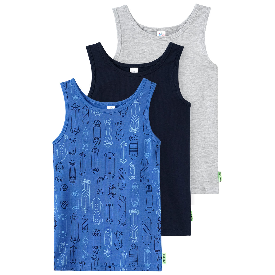 Topolino 3 Jungen Unterhemden mit Bio-Baumwolle blau / dunkelblau / hellgrau
