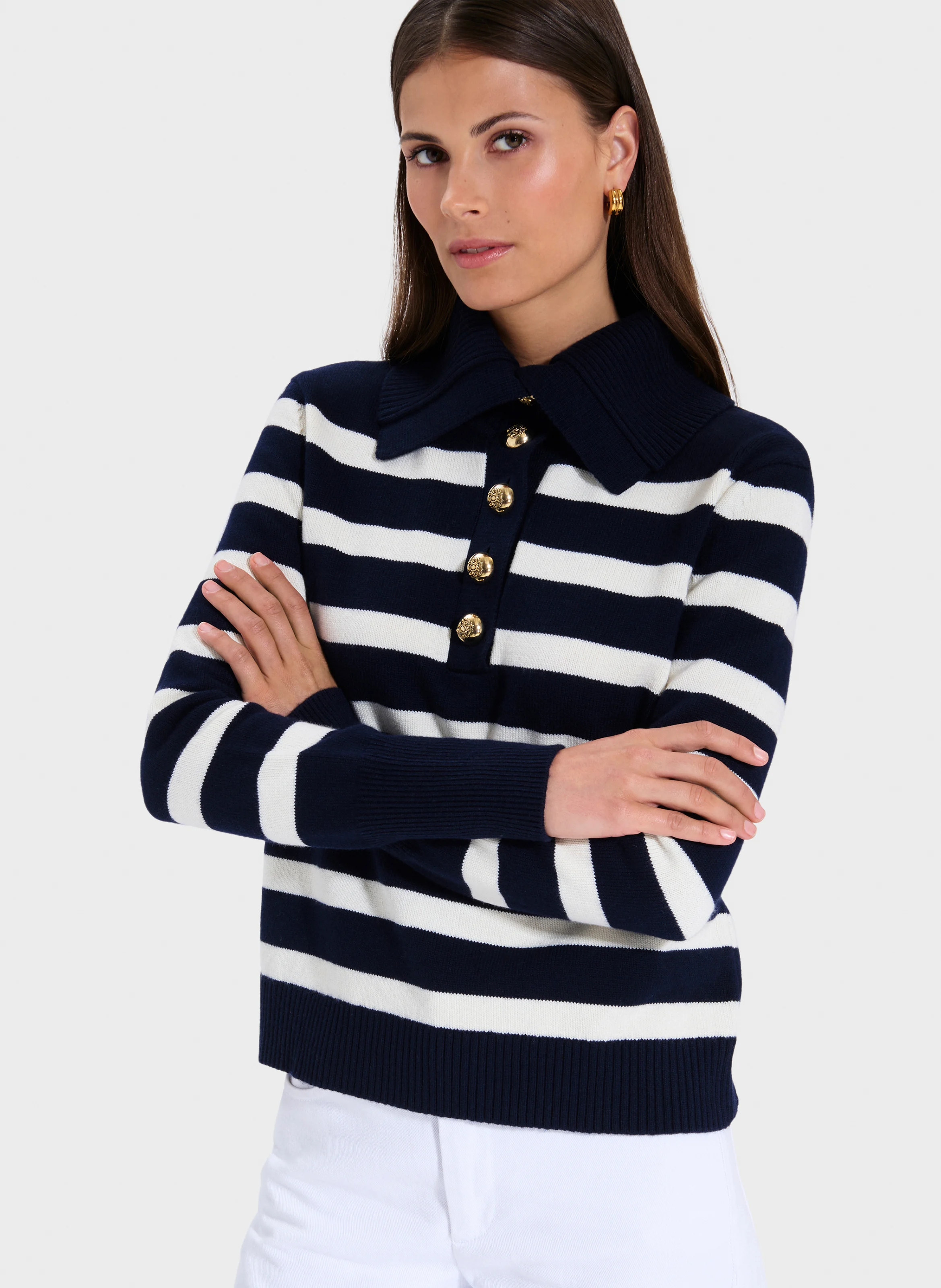 NURIEL - Pull col à revers en laine mélangée | Blanc