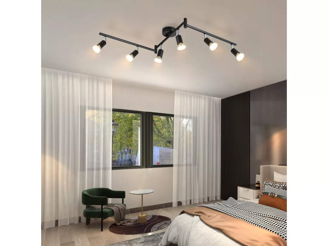 NETTLIFE 6 Spots de plafond en métal GU10 noir orientables à 330° pour cuisine salon chambre