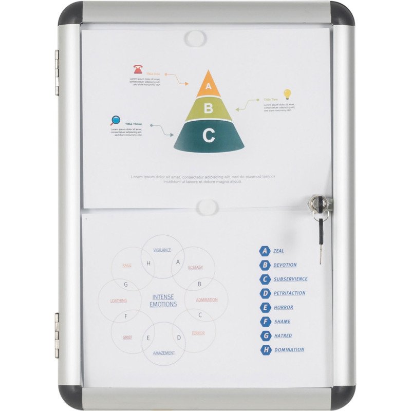 Vitrine intérieure acier laqué porte battante cadre aluminium Bi-Office Enclore - 2 feuilles