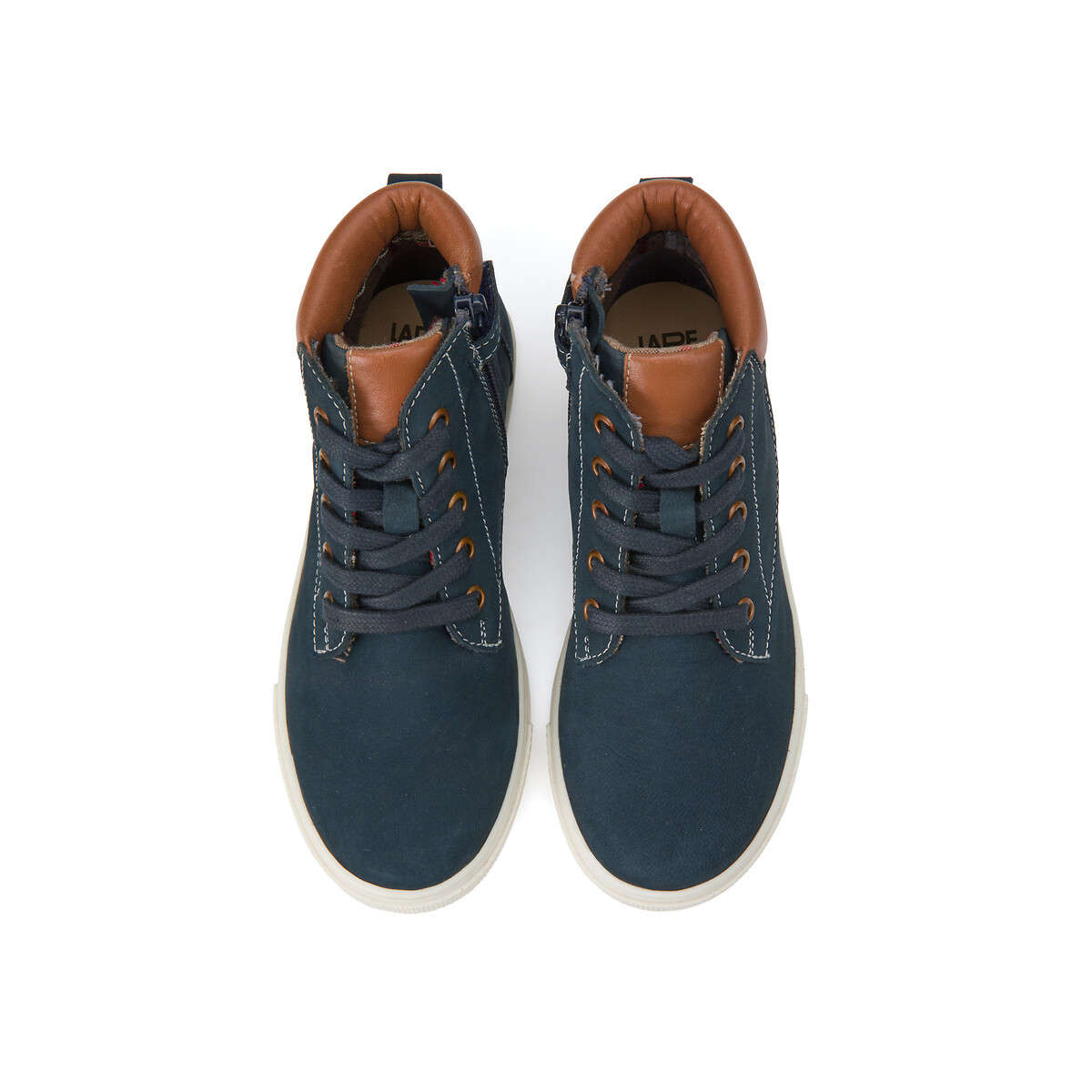 COLEÇÃO LA REDOUTE<br>Botas de tornozelo em couro com zíper e cadarços