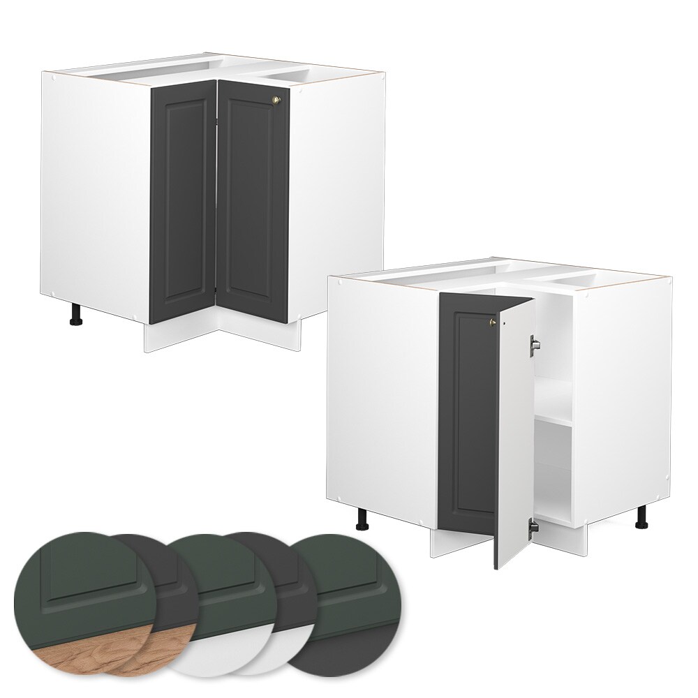 Vicco Eckunterschrank Küchenschrank Küchenmöbel Fame-Line Weiß Anthrazit-Gold Landhaus 87 cm Küche Eckküche Einbauküche Doppel-Drehtür Einlegeboden Blende Küchenzeile