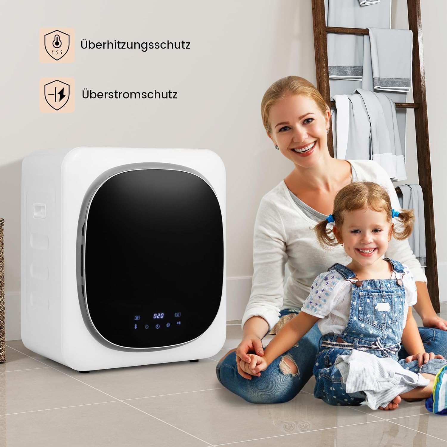 COSTWAY Mini Wäschetrockner 5KG, bis zu 69℃, LED Touch-Screen, Ablufttrockner mit Desinfektion & Desodorierung & Überhitzungsschutz, Mehrfachfiltration, 4 Temperaturen und 6 Timer, 800W