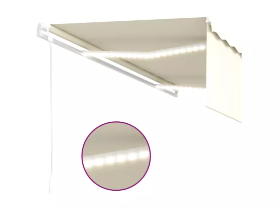 Auvent automatique store capteur de vent et LED 5x3 m Crème