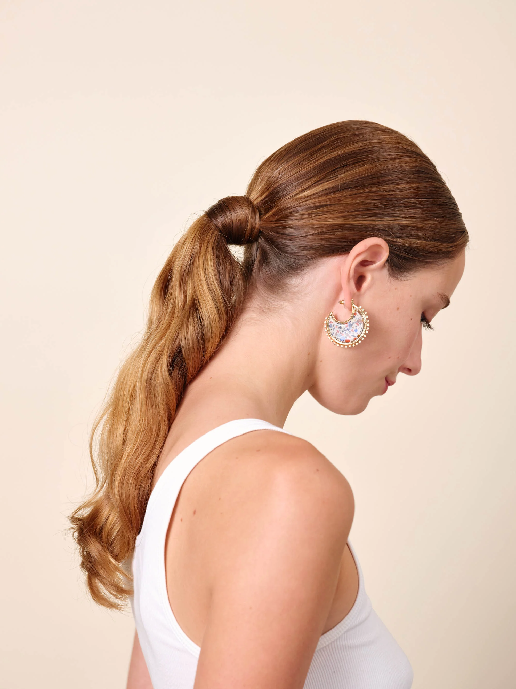 Boucles d'oreilles tiges créoles terrazzo | Multicolore