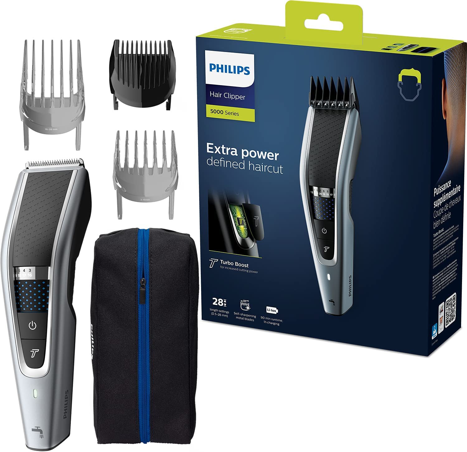 Philips Haarschneider »Series 5000 HC5630/15« 3 Aufsätze mit 28 Längeneinstellungen, 3 Kammaufsätzen und Turbo Modus