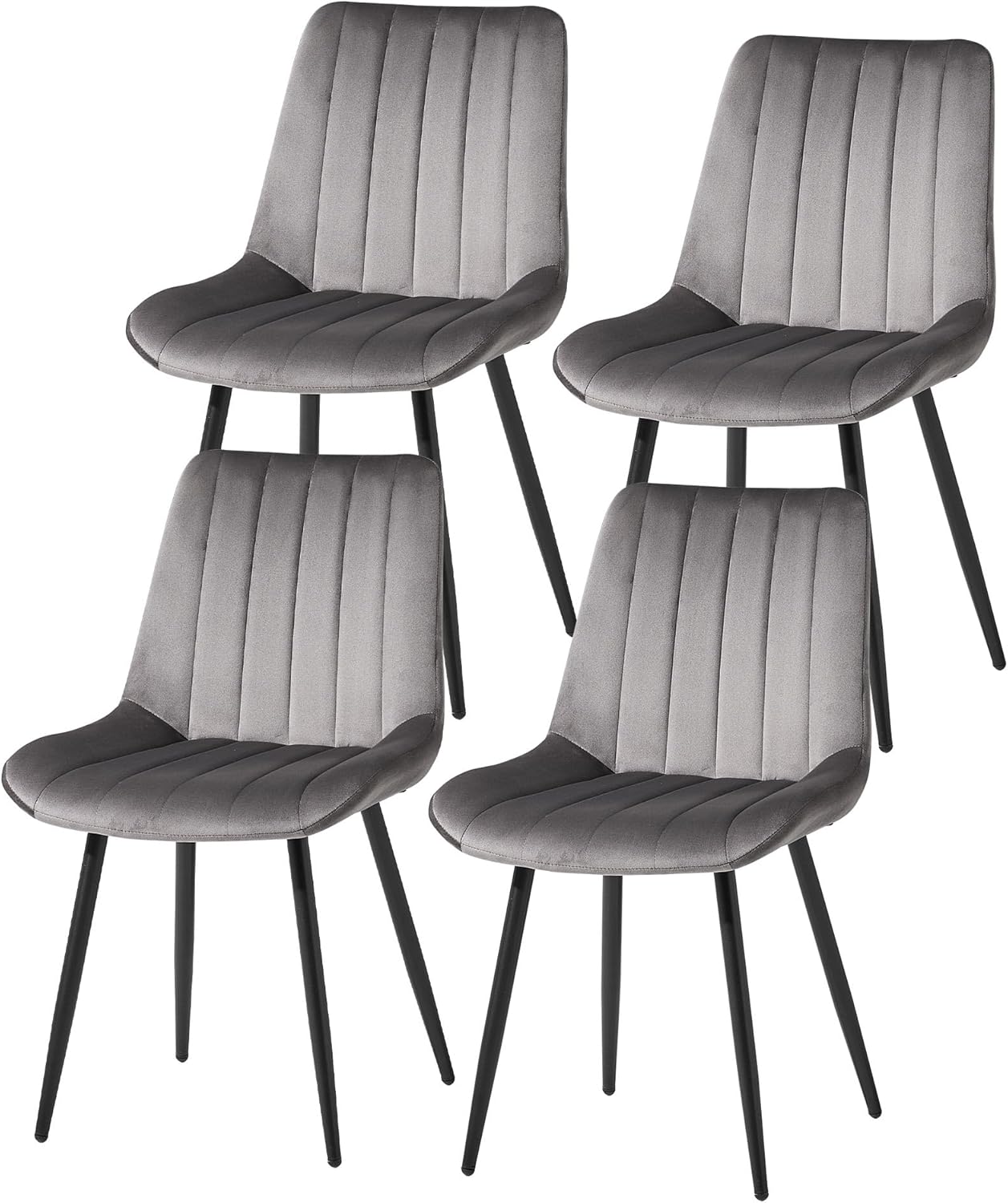 CLIPOP Samt Esszimmerstühle 4er Set Küchenstühle Polsterstuhl Wohnzimmerstuhl Gepolsterte Sessel Sitzfläche mit Rückenlehne und Metallbeine (4er Set, Grau)