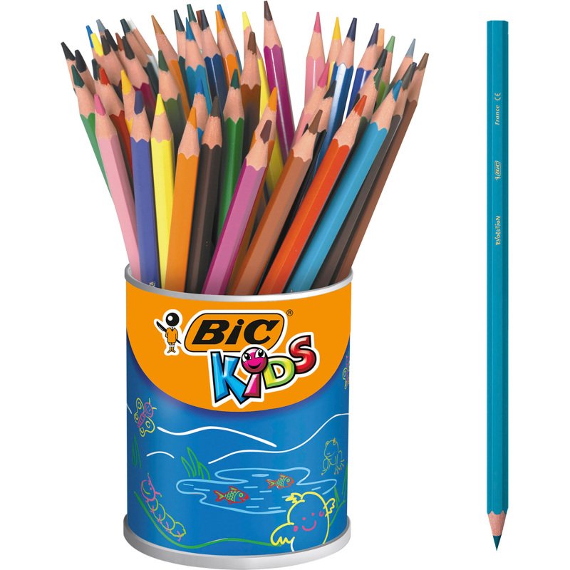 Crayon de couleur Bic Kids Evolution Ecolutions couleurs assorties - Pot à Crayons de 60