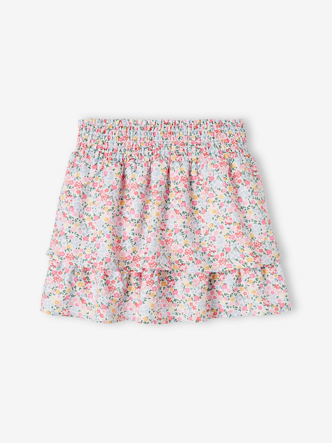 Saia-calça branca estampada com babados para meninas