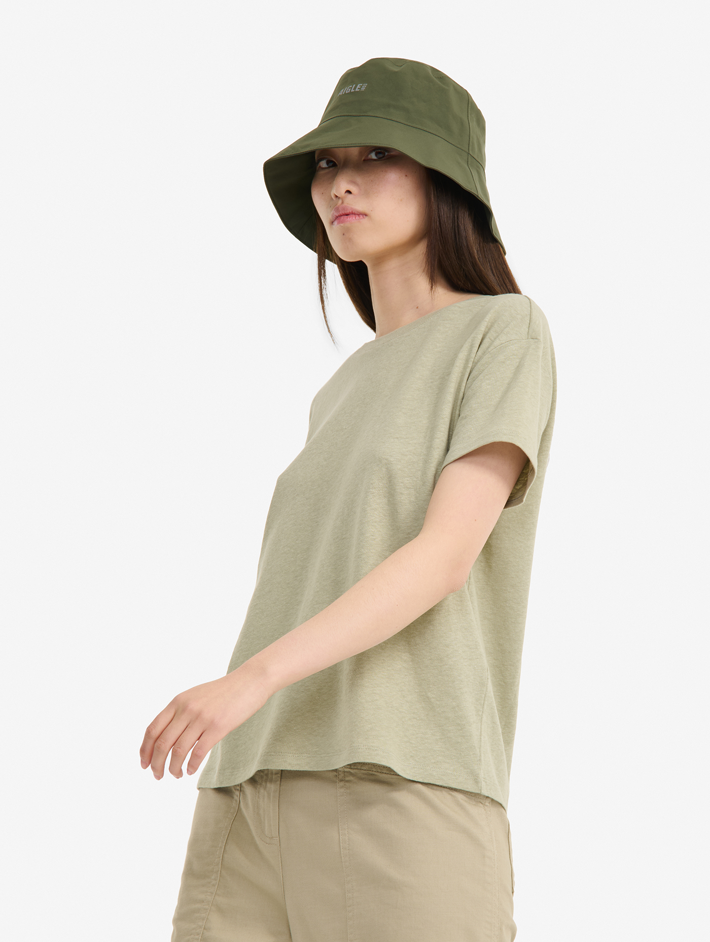 T-shirt col rond en coton et lin SAUGE
