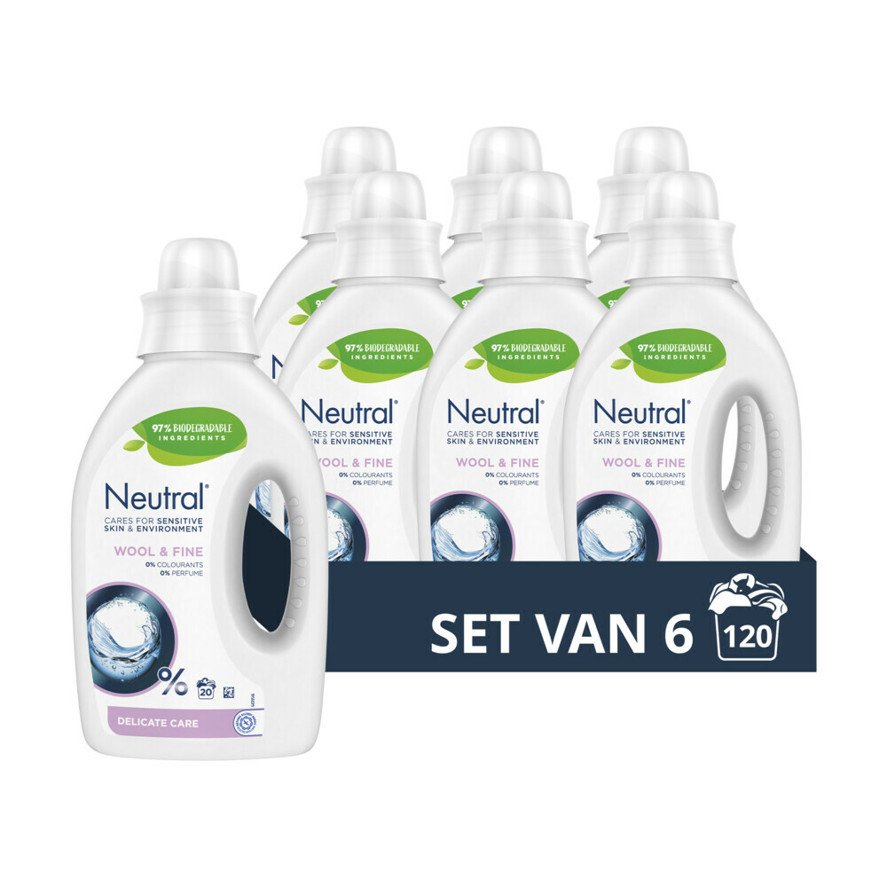 6x Neutral Vloeibaar Wasmiddel Wol & Fijn 20 Wasbeurten1 liter