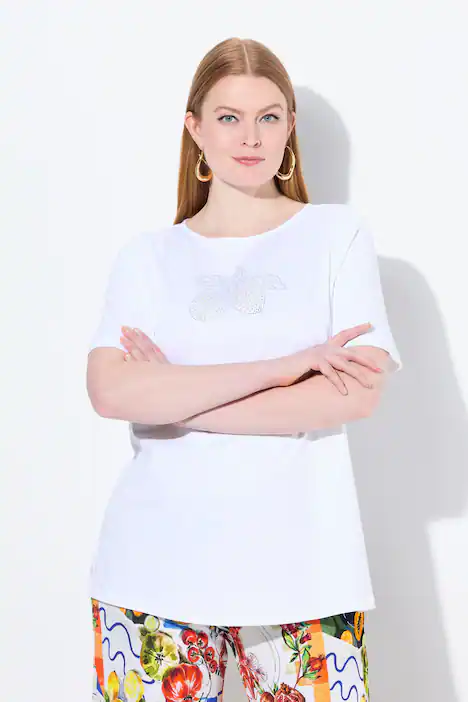 T-Shirt, Zitrone, U-Boot-Ausschnitt, Halbarm, Pima Cotton, schneeweiß