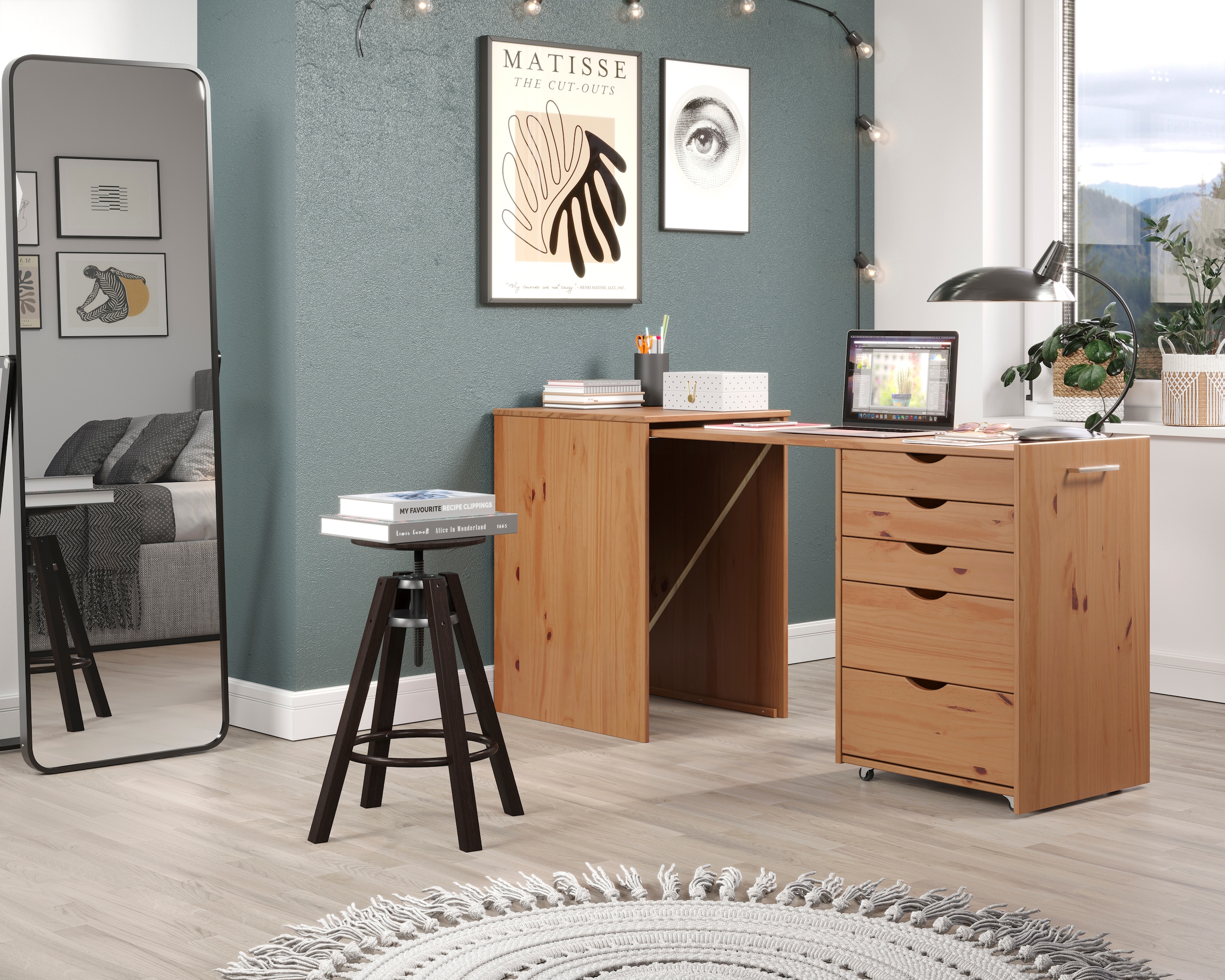 INTER-FURN Regal-Schreibtisch »Voltera« 1 Stk. tlg. kleiner Massivholz Schreibtisch, gross ausziehbar von 57 zu 164 cm