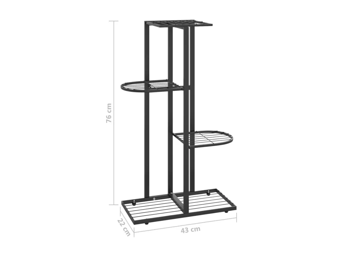 Support pour plantes 4 niveaux 43x22x76 cm Noir Métal